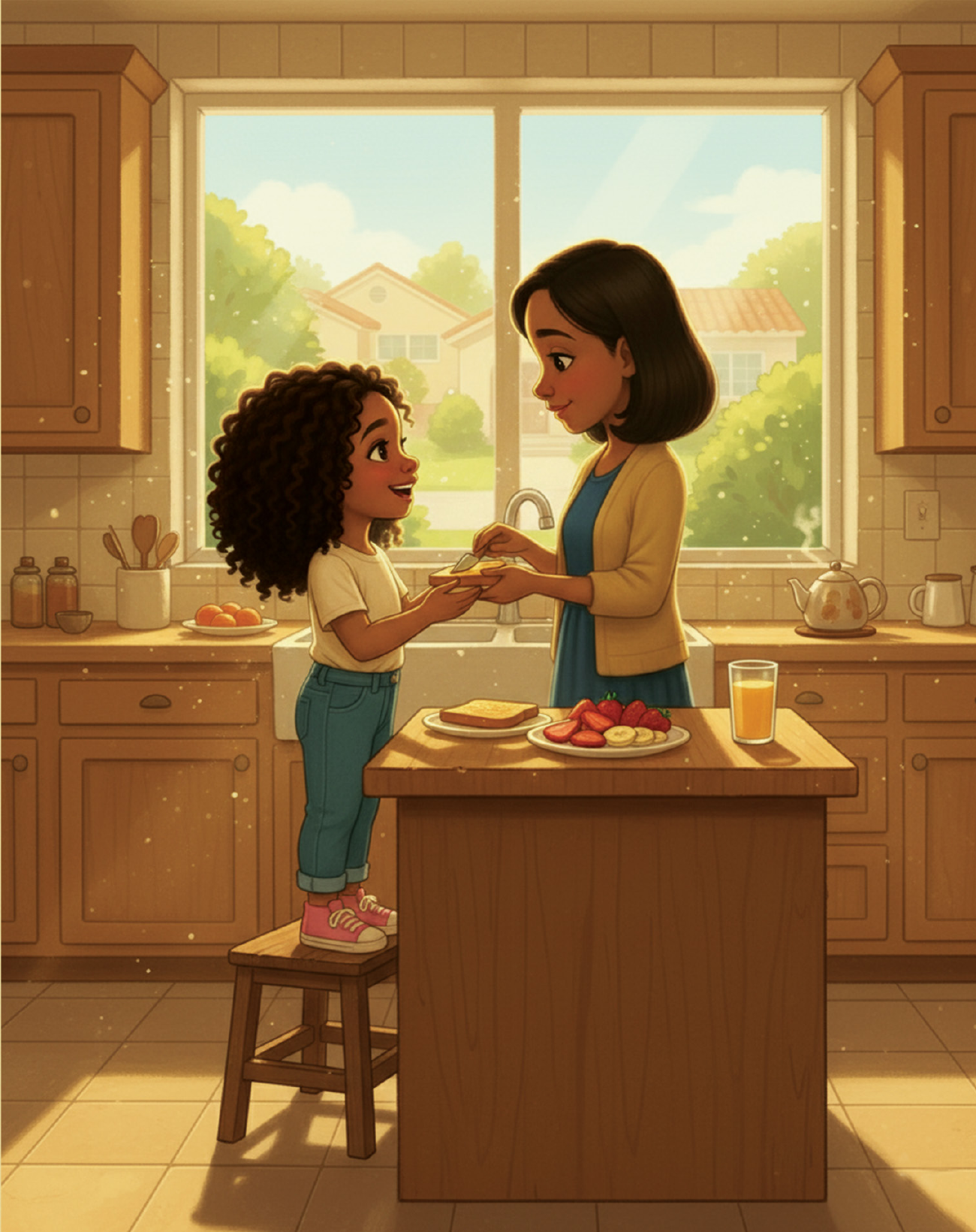 Hannah and her mother in the kitchen